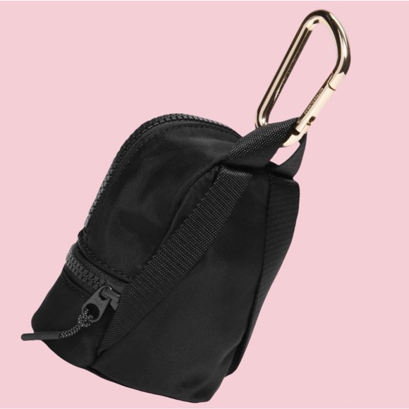 NWOT! LULU-LEMON MINY BACKPACK BLACK WITH GOLD ZIPPER & CARBINU IN GOLD W/ NAME. - Picture 11 of 12